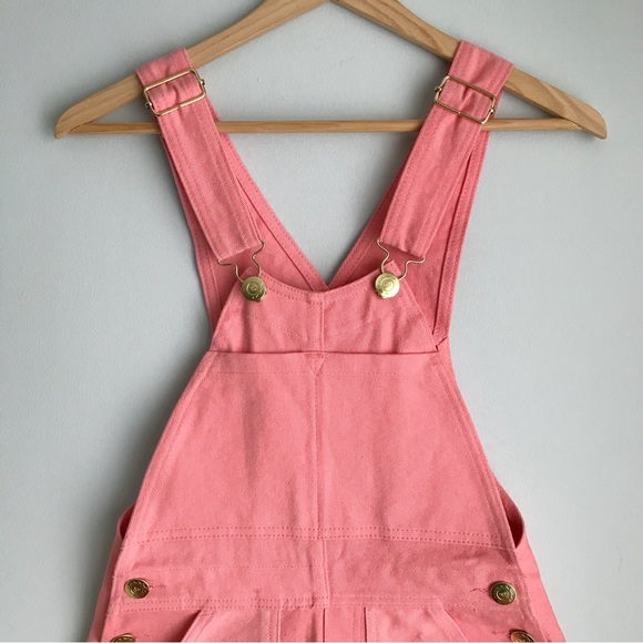 BIG BUD PRESS Flamingo Pink Denim Overall Shorts NWOT Shortalls XXS - Picture 5 of 16